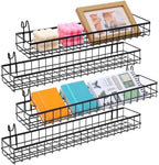 4 Pcs 15.75 x 3.94 x 1.97 Inch Black Metal Grid Wall Hanging Basket, Wire Storage Organizer Baskets with Hooks for Kitchen, Bathroom, Home Decor by Unknown