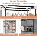 VTRIN Portable Closet Wardrobe for Hanging Clothes 57.3 Inch Large Capacity Clothes Rack with Cover, 10 Storage Organizer Shelves, 1 Hanging Rods and 6 Pockets, Free Standing Closet, Printing - Image 7