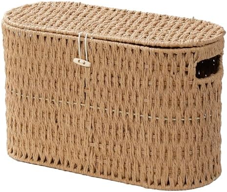Coeusy Toilet Paper Storage Basket with Lid, Paper Rope Wicker Basket for Bathroom Organizers and Storage, Toilet Paper Holder for Up to 6 Mega Rolls, Boho Hand-Woven Decorative Decor, Natural by WEAVECOMFORTINTOEVERYCORNER