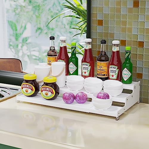 Jojocross Spice Rack Organizer for Cabinet, 3 Tier Expandable Spices Storage, Great for Kitchen Cabinets, Cupboard,Pantry and Countertop More 1 Pack/White - Image 3