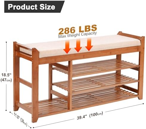 PETKABOO Shoe Rack Bench with Cushion 39.4“, Shoe Rack for Front Door Entrance, Shoe Bench with Storage for Entryway Hallway Bedroom Living Room - Image 3