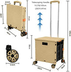 Folding Rolling Utility Cart,Wear-Resistant Noiseless Shopping Trolley Carts with Wheels for Grocery,Portable Crate Storage Tool Box with Lid Used as a Seat for Moving Office Use/Travel/Picnic/Books - Image 5