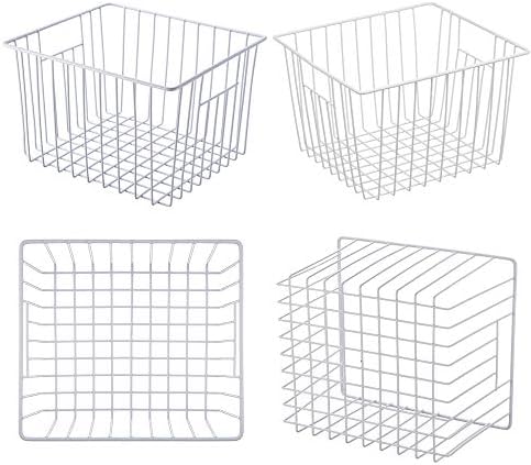 Freezer Wire Baskets, Kitchen Storage Organizer Bins for Chest and Upright Freezer, Refrigerator Dividers Containers with Handles - Pearl White (3) - Image 6