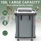 150L Laundry Basket with Wheels,Rolling Basket Hamper with Lid&Handle Gray - Image 2