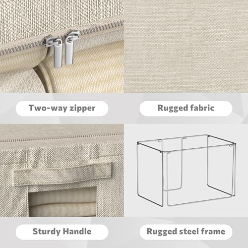 FHSQX 6 Pack Clothes Storage Bins with Metal Frame Foldable Storage Bins for Clothes Linen Fabric Storage Box with Clear Window (Beige, 19.7x15.7x13inch(66L)) - Image 5