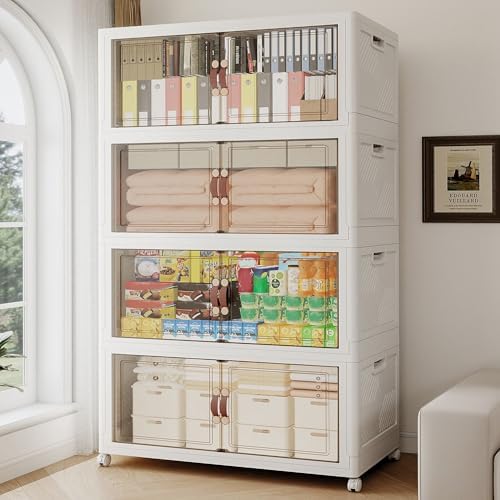 1136QT Extra Large Stackable Storage Bins with Lids & Wheels & Door, by VNVTO
