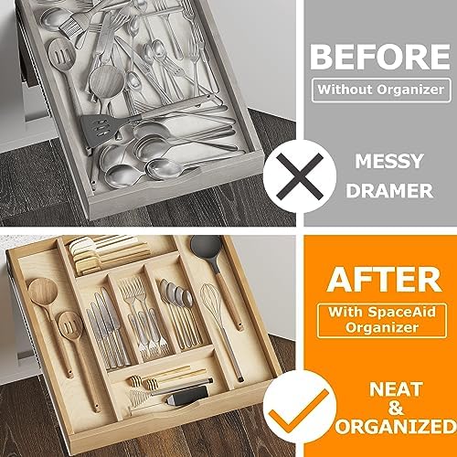 WelFurGeer Premium Wooden Silverware Organizer for Kitchen Drawers, Utensil Tray for Kitchen Drawer, Cutlery Drawer Organizer for Forks, Spoons, Knives - Sturdy Birchwood, Natural Finish - Image 3