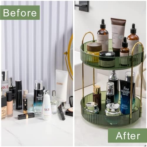 shuang qing Rotating Makeup Organizer for Vanity, High-Capacity Skincare Make Up Storage Perfume Organizers Cosmetic Dresser Organizer Countertop 360 Spinning (Green, 3 Tier) - Image 4