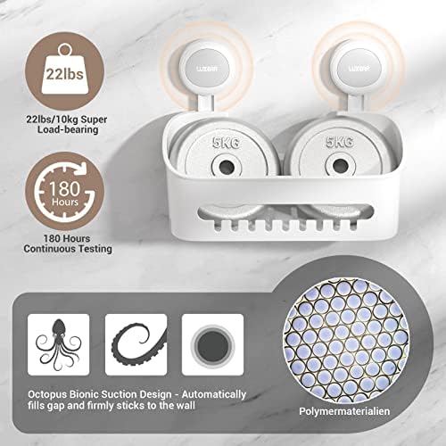 LUXEAR 4 Pack Shower Caddy Set - Suction Cup Shower Shelf+Soap Dish+Hooks - 1 Sec Installation NO-Drill Removable Powerful Waterproof Organizer for Bathroom/Kitchen/RV 22LBS Capacity Removable - Image 4