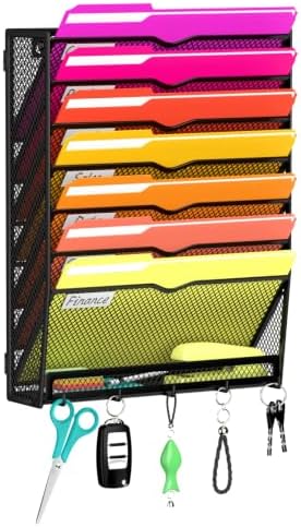 8-Tier Wall File Organizer with Base and Hooks, Hanging Organizer, Black by JMHUD