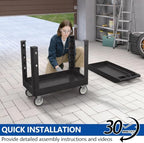 Large Garage Plastic Utility Cart, Heavy Duty 2 Shelf Tool Cart Service Cart Rolling Push Carts with Ergonomic Handle 5" Swivel Casters. - Image 4