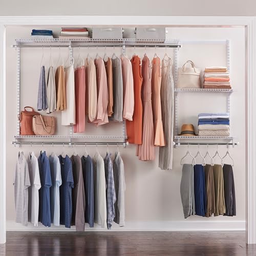 Rubbermaid Configurations Custom Closet Kit 4-8 Ft. Adjustable Metal Wire Shelving White Finish Expandable Organization System Hardware Included for Home Closet/Pantry/Laundry/Mudroom by Rubbermaid