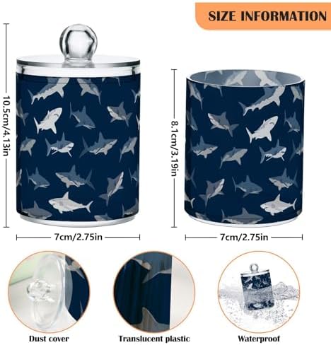 ALAZA 4pcs Dark Blue Shark Fish Qtip Holder Dispenser 14 oz Bathroom Storage Clear Apothecary Jars Containers Cotton Ball,Cotton Rounds,Floss Picks, Hair Clips, Food - Image 3