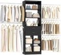 Besiost Closet System, 4-8 FT Closet Organizer Systems with 2 Wooden Drawers and 5 Hanging Rods, Can Fit 60 to 96 inch Walk-in Closet System, Black by Besiost