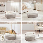 45L Woven Laundry Basket Hamper with Leather Handles,Dark Brown - Image 4