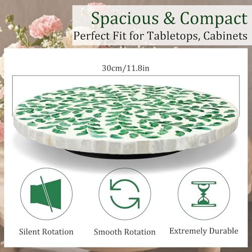 Reallnaive Mother of Pearl Lazy Susan, Round, Green Grass - Image 5