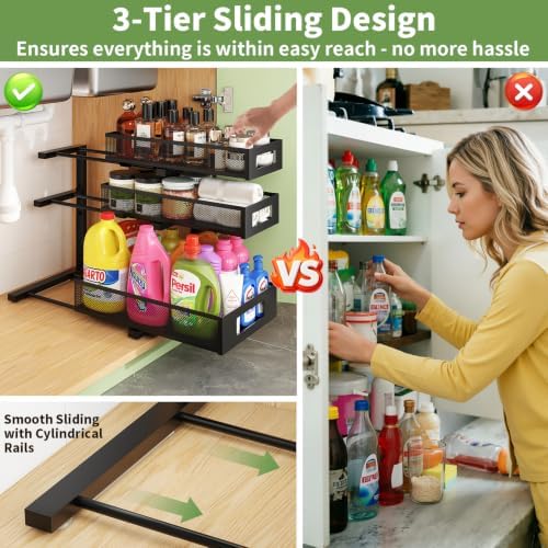 Under Sink Organizer,3-Tier Heavy Duty Pull out Cabinet Organizer Shelf - Image 4