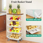 SAYZH 5-Tier Fruit and Vegetable Basket Stand for Kitchen, Wood Top, White - Image 5
