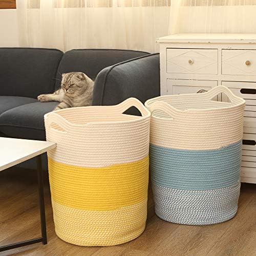 Sea Team Large Woven Cotton Rope Laundry Basket with Handles, 20 x 14 in - Image 4