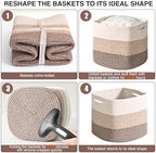 ICERZCZ 11 Inch Cube Storage Bins, Storage Cube Organizer Bins, Woven Cotton Rope Baskets for Storage, Storage Basket for Organizing Shelves, Square Baskets for Toys, Gradient Brown (Pack of 3) - Image 7