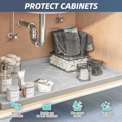 SIKADEER Waterproof Under Sink Mat 31" x 19" Silicone Mat Cabinet Protector - Image 4
