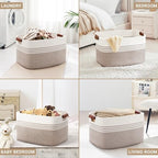 86L Large Woven Laundry Basket Hamper with Leather Handles,Brown​ - Image 4
