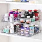 2 Set, 2 Tier Clear Organizer with Dividers for Cabinet, Shlef, Counter - MultiUse Slide-Out Storage Container - Kitchen, Pantry, Medicine Cupboard Bins, Bathroom, Vanity Makeup, Under Sink Organizing - Image 4