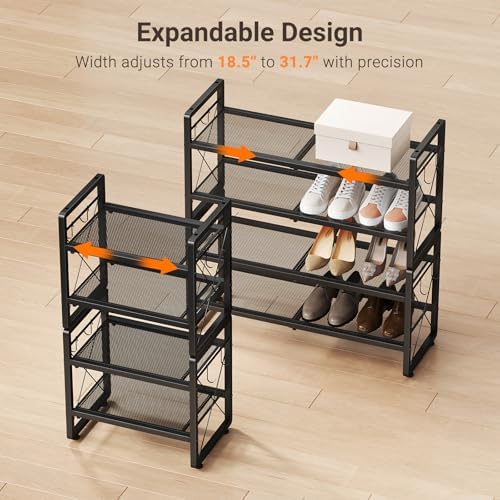 ELYKEN Expandable Shoe Rack for Closet, 4-Tier Metal Black Shoe Organizer - Image 4