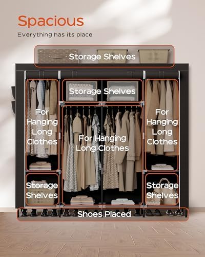 CASAMAYA Portable Closet, 66.9 Inch Large Capacity Wardrobe Closet with Cover, Clothes Storage Organizer with Shelves and 4 Hanging Rods, Easy to Assembly, Black PCT204B01 - Image 5
