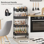 Black 4 Tier Rolling Cart Metal with Lockable Wheels,Four Tiered Dorm Carts - Image 3
