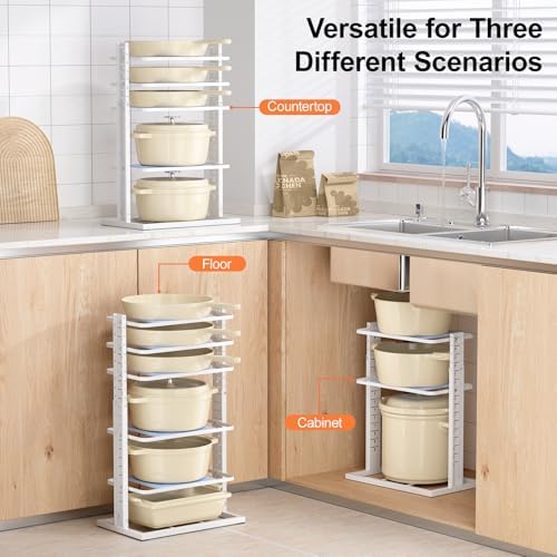 LAMU Pots and Pans Organizer for under Cabinet, 6-Tier Heavy Duty Pan Pot Organizers inside Cabinet Adjustable 14 to 24.57", Pot Rack Kitchen Cabinet Organization and Storage Holds up to 12" Cookware - Image 6