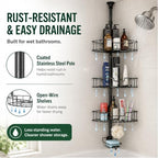 Shower Caddy Tension Pole, 4-Tier Heavy Duty Corner Organizer, 39-125 Inch - Image 5
