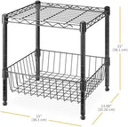 Whitmor 2 Tier Metal Storage Shelves, Heavy Duty Shelf with Basket, 150 lbs Capacity per Shelf, 300 lbs Total, Home Organizer for Kitchen, Garage, Bathroom, 15" L x 14" W x 15" H, Black - Image 3