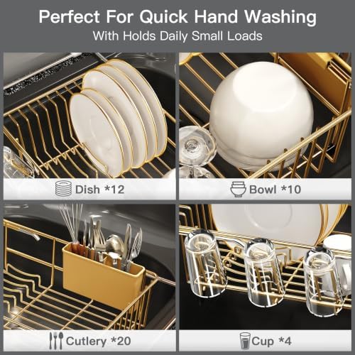 MAJALiS Gold Expandable Dish Drying Rack Over Sink with Extra Drainboard - Image 7
