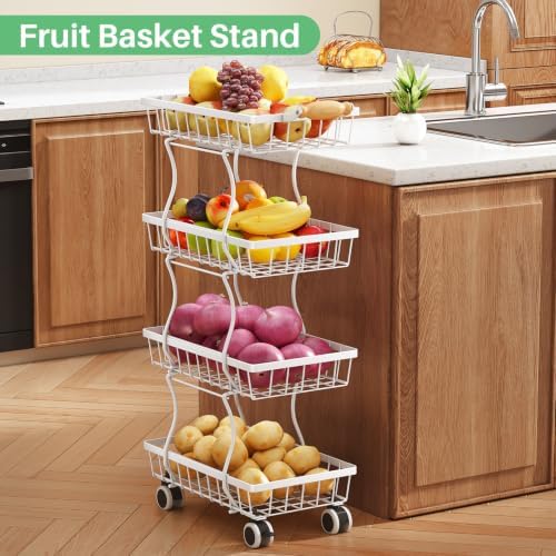 SAYZH 4-Tier Fruit Basket Stand with Vegetable Baskets for Kitchen, White - Image 5