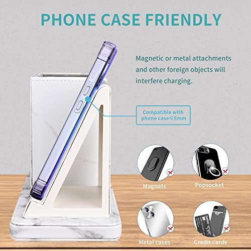 Wireless Charger with Desk Organizer, Wireless Charging Station for iPhone 13/13 Pro Max/13 Pro/12 Series/11/XS Max/XR/X/8Plus/SE 2, Wireless Charging Stand with Leather… (Marble) - Image 5