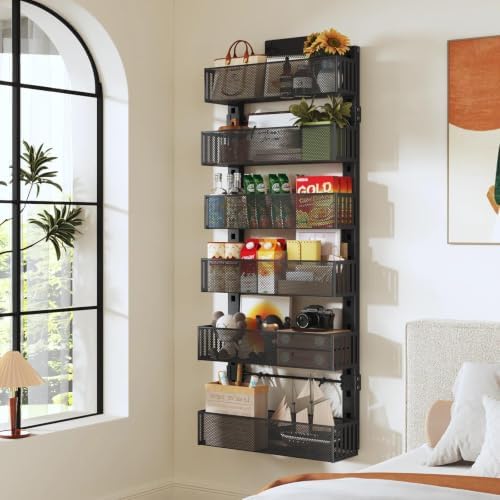 Over The Door Organizer, 6-Tier Heavy-Duty Metal Mesh Rack, Adjustable Large Baskets, 2-in-1 Hanging or Wall Mount Spice Rack, Behind The Door Organizer for Bedroom Closet Bathroom Pantry Kitchen - Image 7