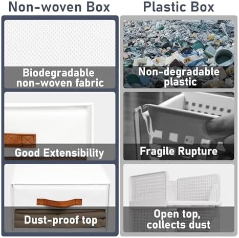 DIMJ Closet Organizers and Storage - Fabric Bins with Drawers for Closet Foldable Clothes Organizers with Clear Window, Stackable Storage Drawers Units for Bedroom, Living Room, 6-Pack, White - Image 7