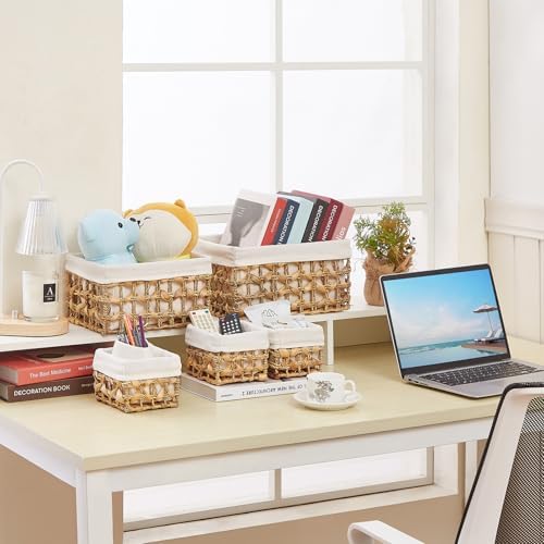Vagusicc Wicker Storage Basket, Rectangular Wicker Baskets for Storage, Woven, Water Hyacinth and Seagrass Storage Baskets for Organizing, Cube Storage Bins for Closet/Clothes/Dresser, Beige, 5-Pack - Image 4