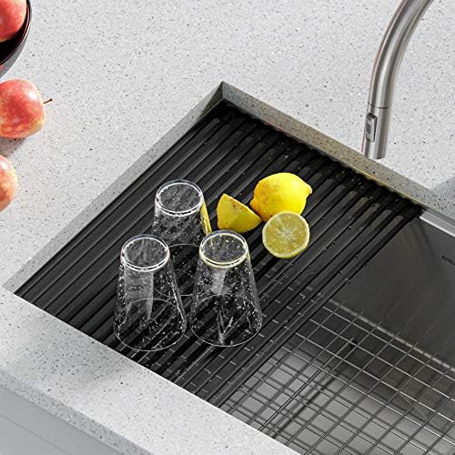 Kraus Multipurpose Workstation Sink Roll-Up Dish Drying Rack, Colander and Trivet in Black, KRM-11BL (Pack of 2) - Image 2