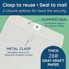 Blue Summit Supplies 100 10" x 13" Gray Kraft Clasp Envelopes, Gummed - Image 3
