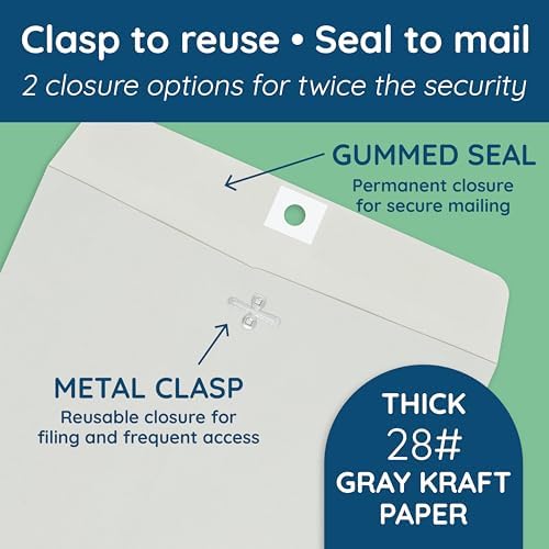 Blue Summit Supplies 100 9" x 12" Gray Kraft Clasp Envelopes, Gummed - Image 3