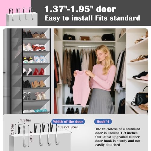 10 - Pocket Over - the - Door Hanging Shoe Organizers & Rack, Made of Sturdy 600D Oxford + Non - Woven Fabric, Space - Saving Storage for Shoes, Boots & More (Gray) - Image 4