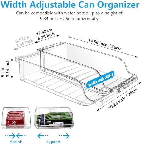 4 Packs Refrigerator Organizers and Storage Width Adjustable Can Organizer for Refrigerator Expandable Soda Can Dispenser for Beer Soda Pop Can Soda Organizer for Fridge Kitchen Pantry Clear - Image 2