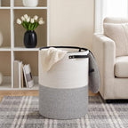 Laundry Basket with Lid, 15"x20" Tall Woven Blanket Storage for Living Room Bedroom, Round Baby Nursery Hamper with Zipper, Toy Bin, Large Cute Covered Clothing Basket for Towels, Shoes, Gray - Image 4