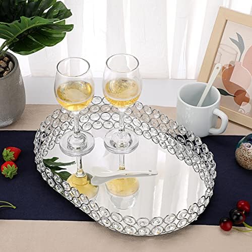 Hipiwe Crystal Vanity Tray, Mirrored Dresser Perfume Trays for Makeup Tray Cosmetic Skin Care Storage, Jewelry Trinket Organizer Tray for Bathroom Countertop Home Decor, Large - Image 7