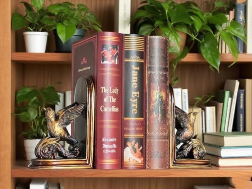 Set of 2 Vintage Resin Bird Bookends, Decorative Bookends for Shelves, Bookends for Heavy Books, Anti-Slip (Bronze Bird) - Image 7