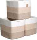 NaturalCozy 13x15x13 Kallax Storage Cubes Bins, 3 Pack | Cotton Rope Cube Storage Bin Woven Baskets for Organizing | Kallax Insert Storage Baskets for Shelves Organizer, Kids Toy, Closet Baby Nursery by NaturalCozy