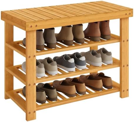 SONGMICS Shoe Rack Bench, 4 Tier Bamboo, 11.3 x 27.6 x 20.5 Inches by SONGMICS