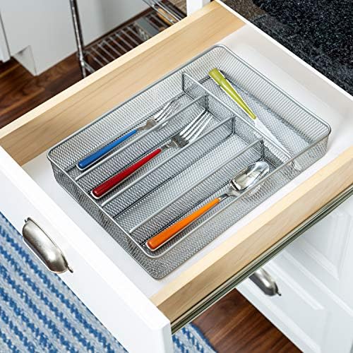 Honey-Can-Do KCH-02154 Steel Mesh 5-Compartment Cutlery Utensil Organizer, Silver (Pack of 6) - Image 2